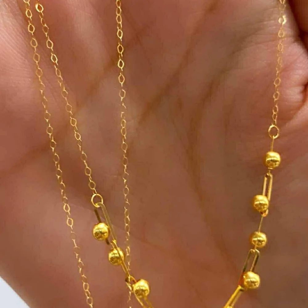 18k SD Gold Elegant Gold Beaded  New Design Center Ball Necklace 💯 Real Gold - Picture 2 of 5